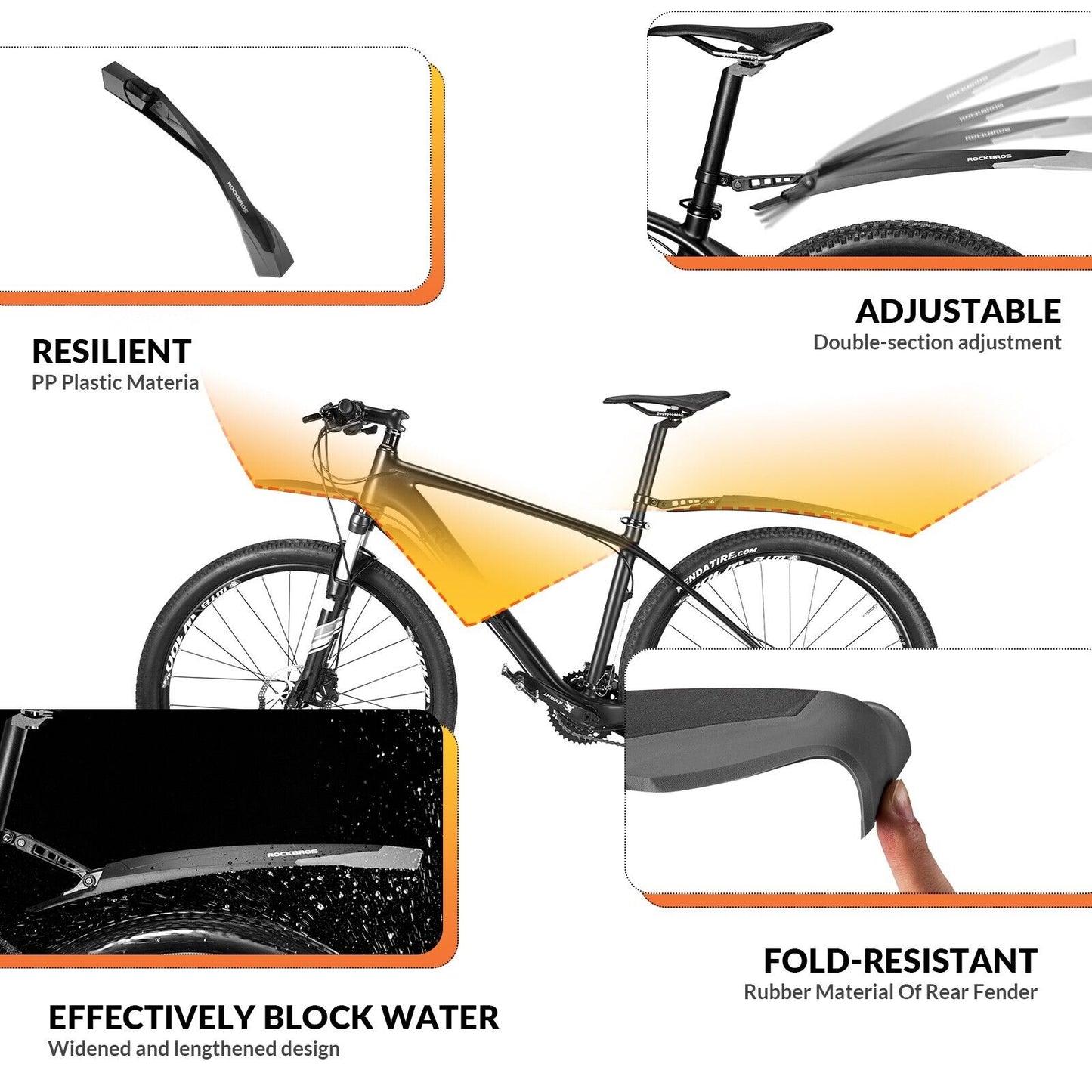 ROCKBROS ensemble de garde-boue de vélo garde-boue 26/27.5/28 pouces garde-boue de vélo vtt