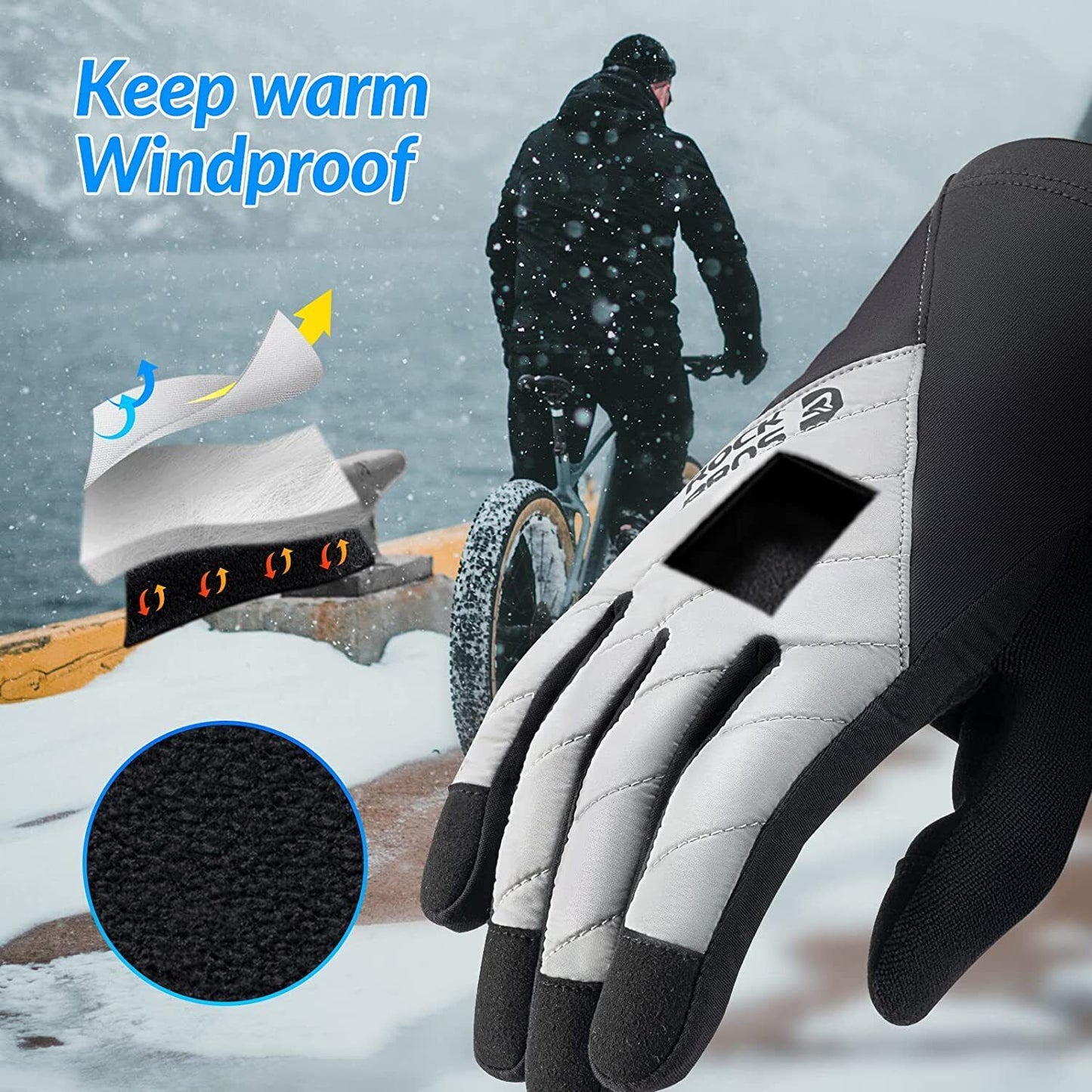 ROCKBROS Gants Cyclisme en hiver Écran Tactile Chaud Thermique Sport