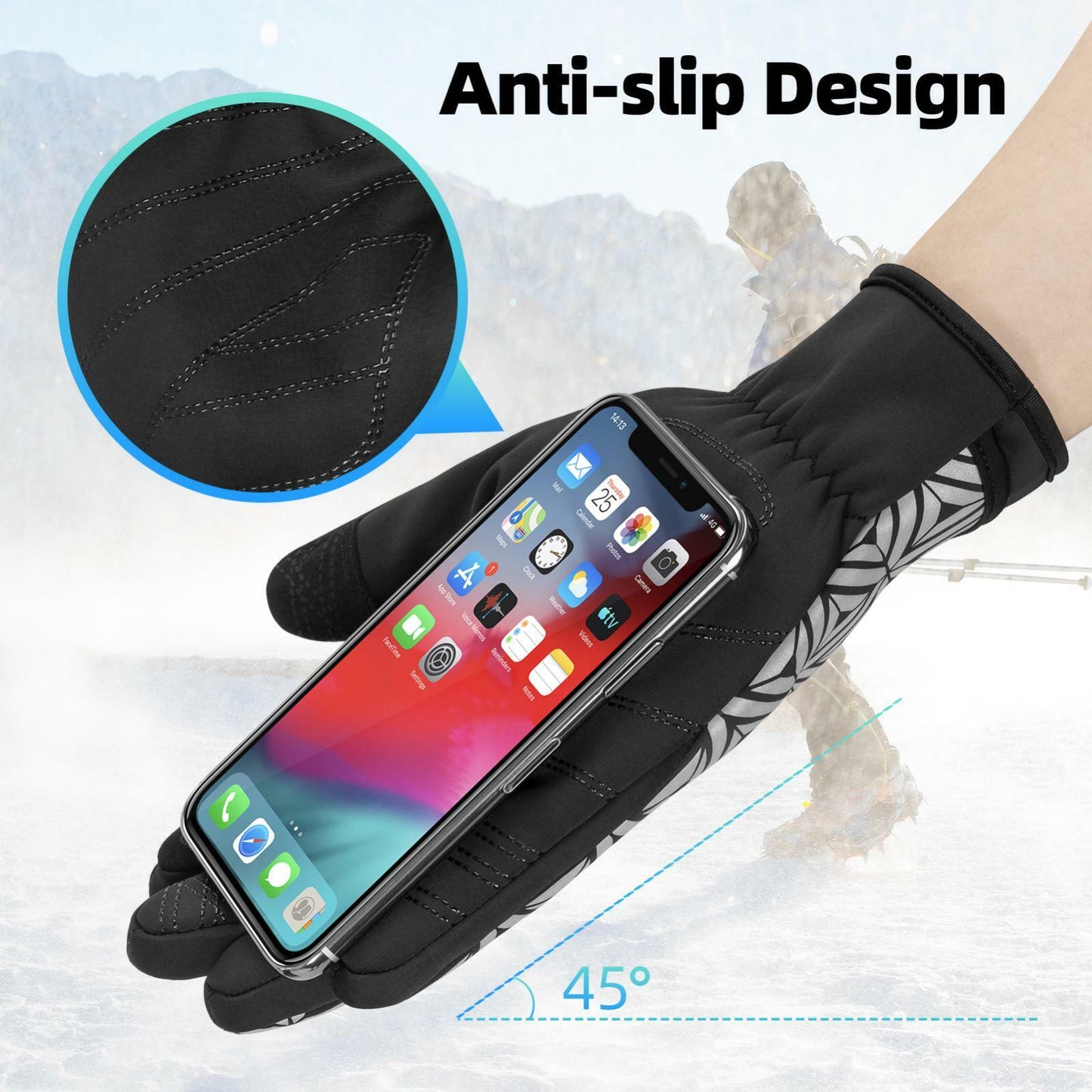 ROCKBROS S077-8 Moto Vélo Gants Écran Tactile Coupe-Vent Chaud Ski Sports VTT