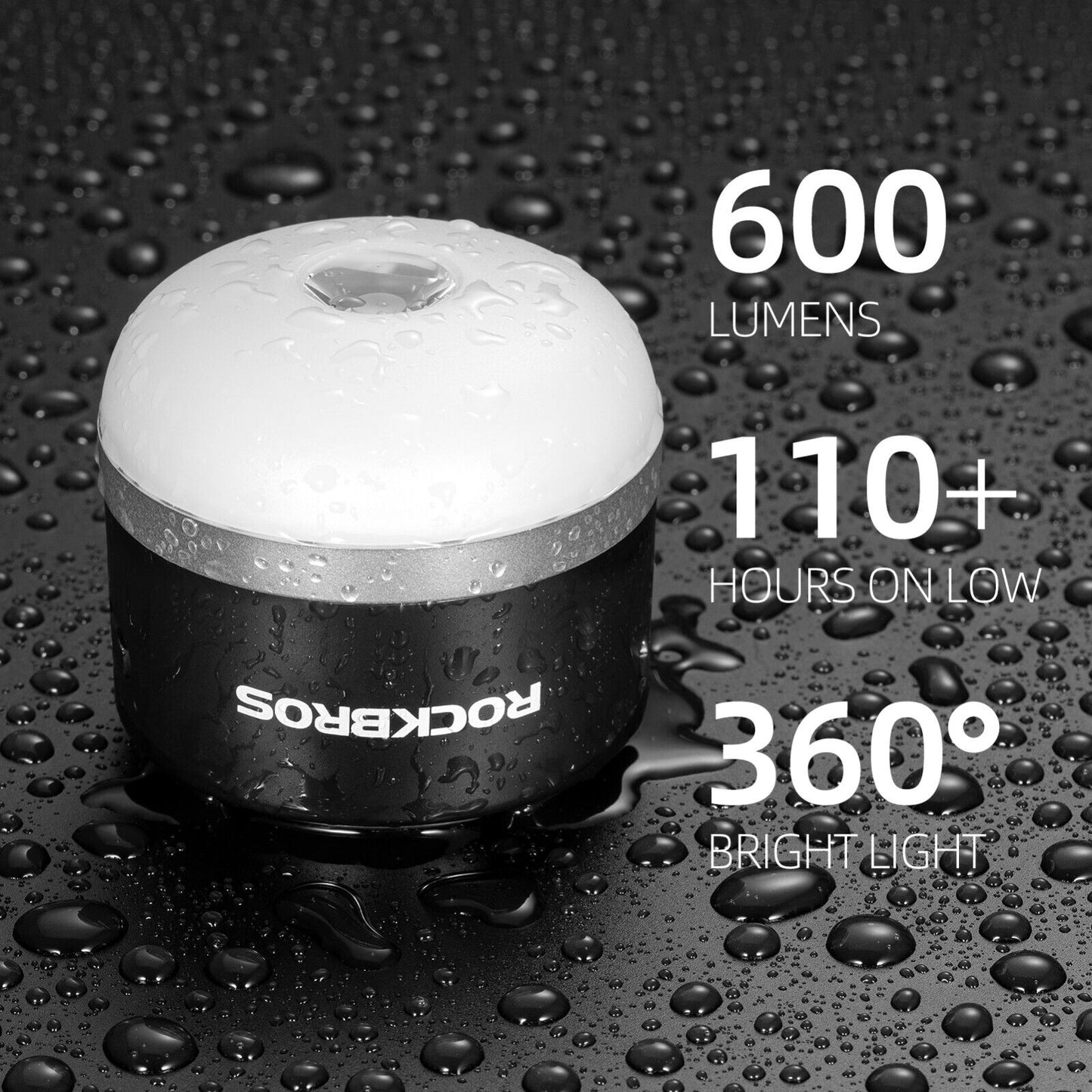 ROCKBROS Lanterne de Camping en Plein Air USB Lampes de Poche 600 Lumens IPX65 LED Batterie Rechargeable