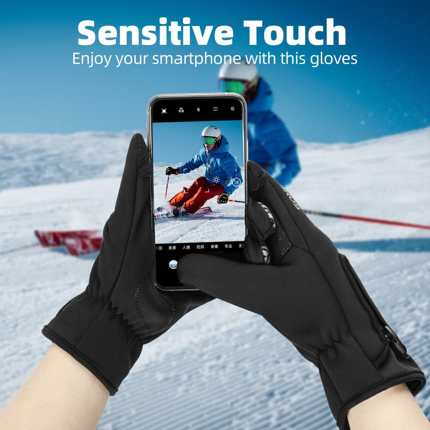 ROCKBROS S077-8 Moto Vélo Gants Écran Tactile Coupe-Vent Chaud Ski Sports VTT