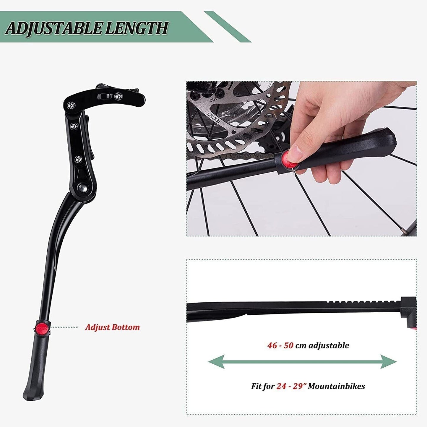ROCKBROS support de vélo réglable en hauteur béquille latérale réglable 24-29 pouces en aluminium