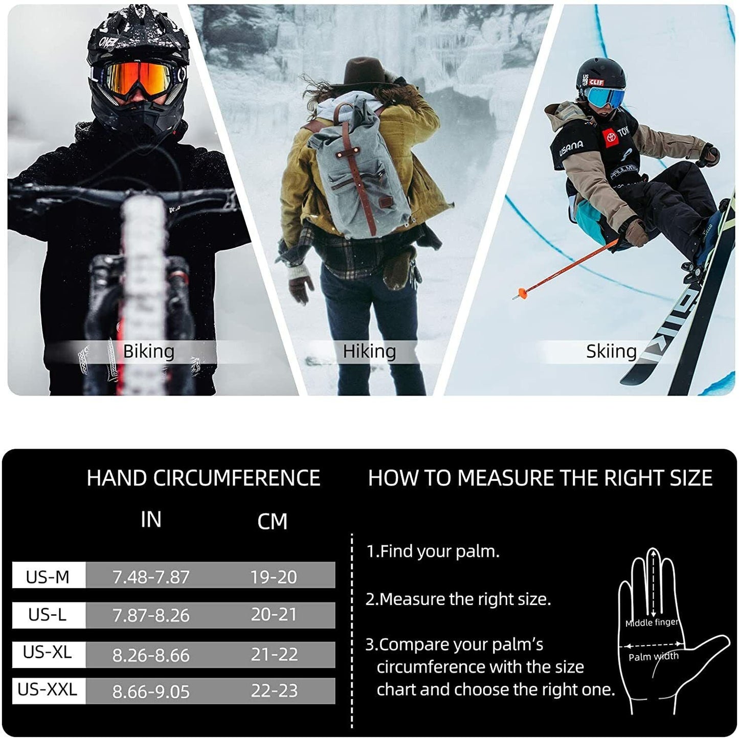 ROCKBROS S077-8 Moto Vélo Gants Écran Tactile Coupe-Vent Chaud Ski Sports VTT