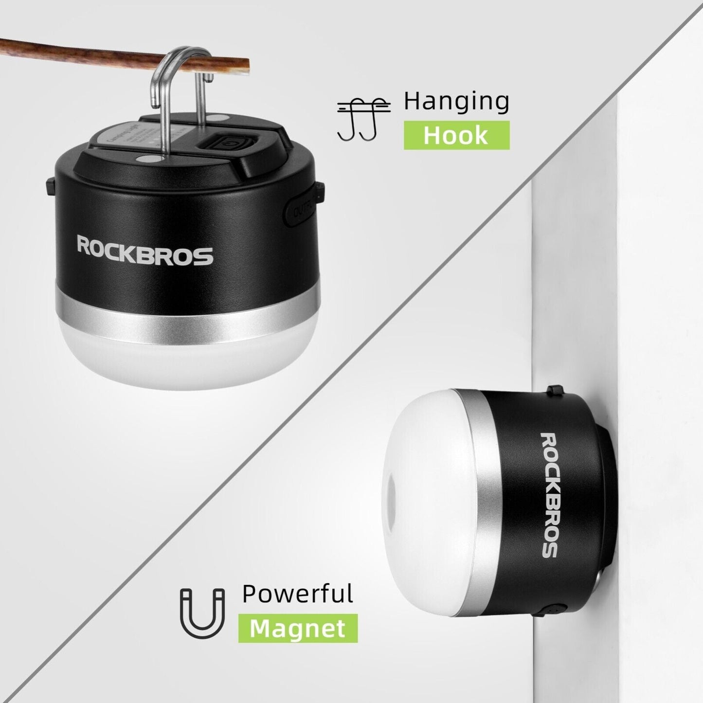ROCKBROS Lanterne de Camping en Plein Air USB Lampes de Poche 600 Lumens IPX65 LED Batterie Rechargeable