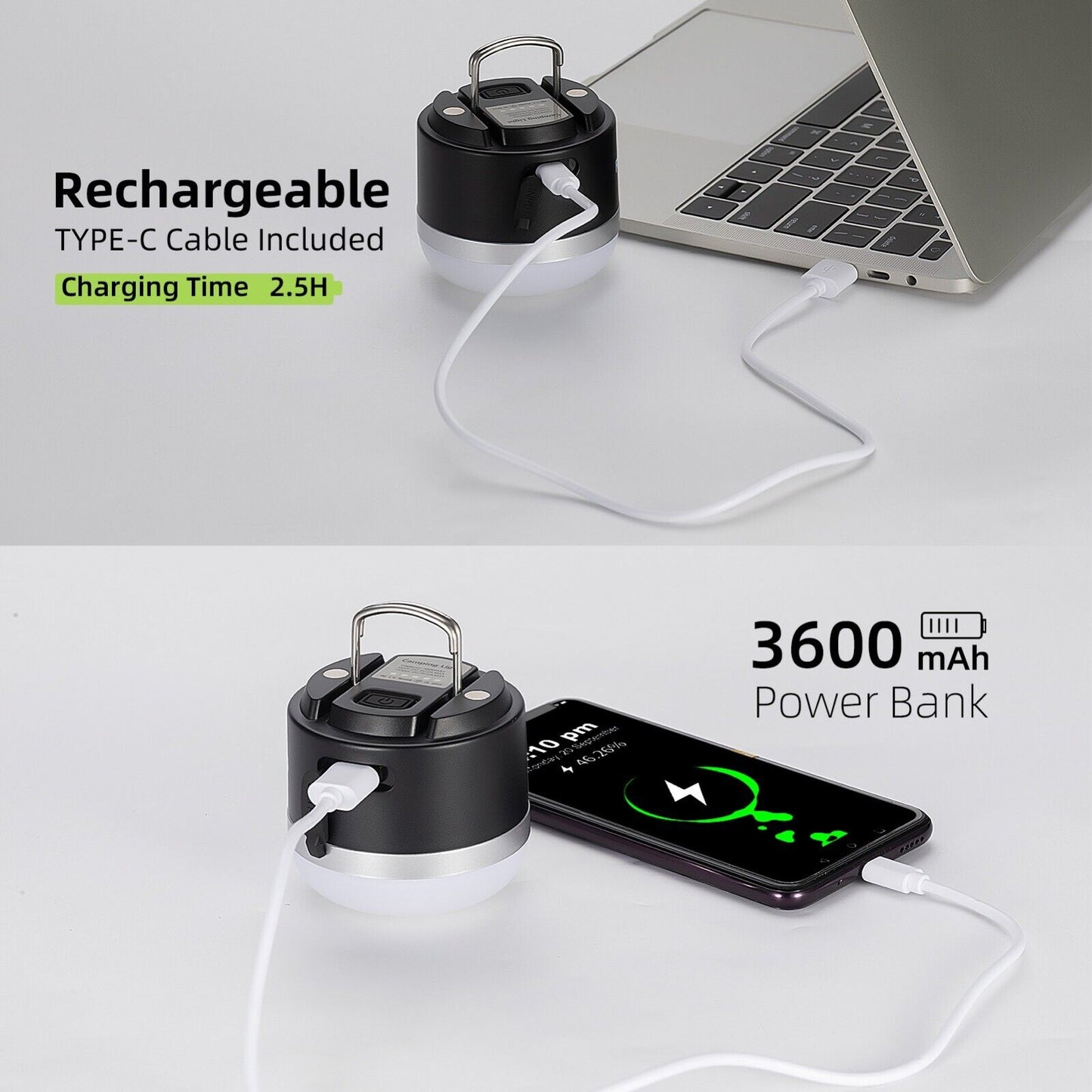 ROCKBROS Lanterne de Camping en Plein Air USB Lampes de Poche 600 Lumens IPX65 LED Batterie Rechargeable