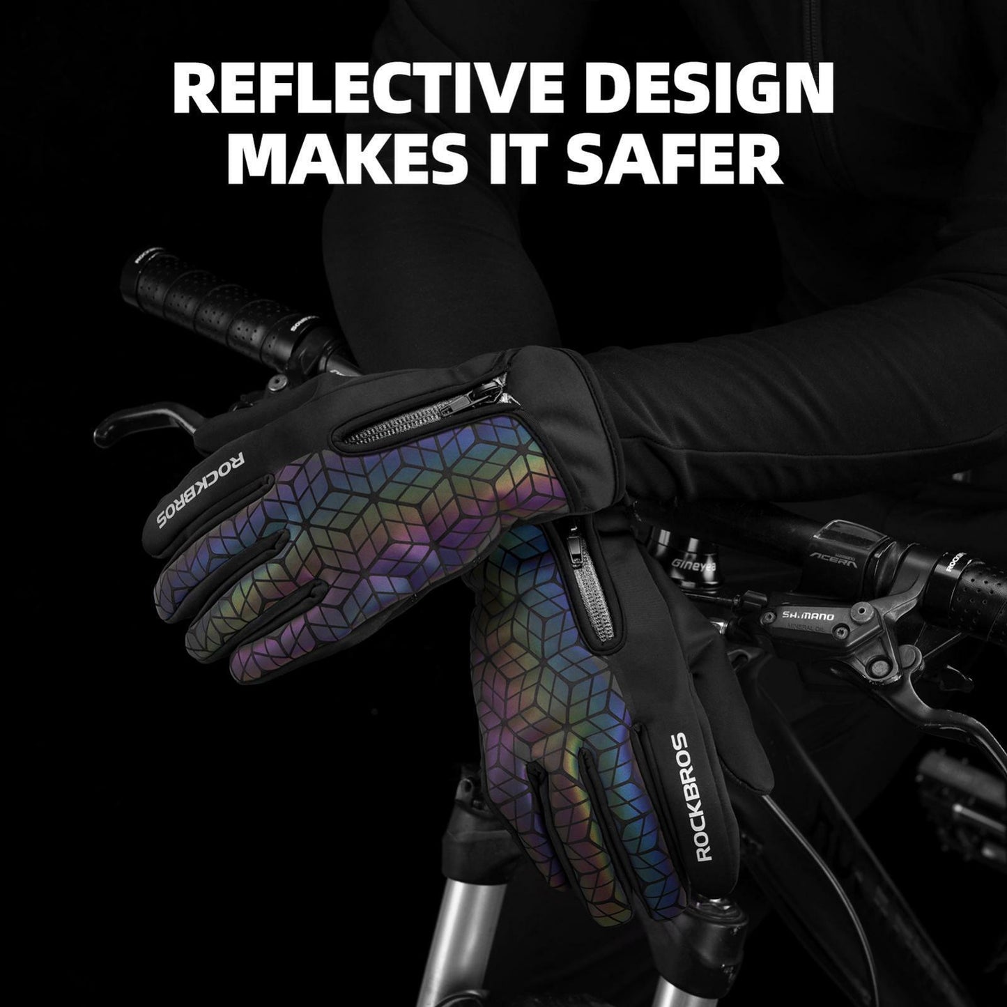 ROCKBROS S077-8 Moto Vélo Gants Écran Tactile Coupe-Vent Chaud Ski Sports VTT