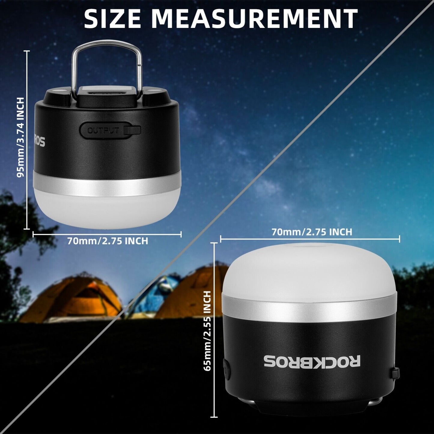 ROCKBROS Lanterne de Camping en Plein Air USB Lampes de Poche 600 Lumens IPX65 LED Batterie Rechargeable