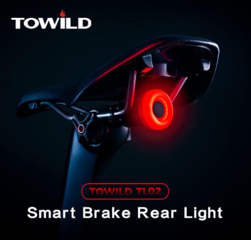 Feu arrière de vélo TOWILD avec capteur de freinage automatique Rechargeable par USB Étanche IPX7 3 modes de sécurité Ultra léger