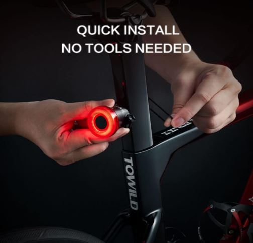 Feu arrière de vélo TOWILD avec capteur de freinage automatique Rechargeable par USB Étanche IPX7 3 modes de sécurité Ultra léger