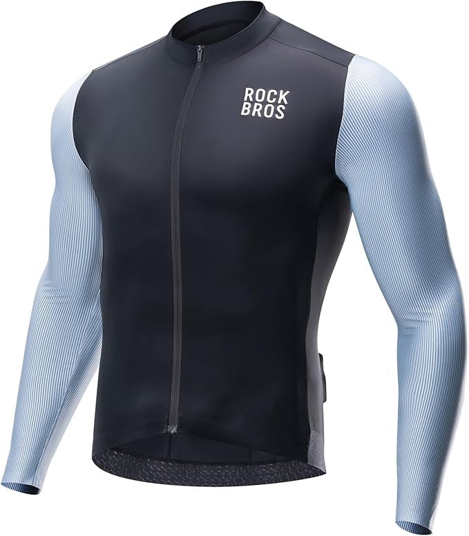 ROCKBROS Maillot de Cyclisme à Manches Longues Maillot de Cyclisme pour Homme Respirant Séchage Rapide Vêtements de Cyclisme Fermeture Éclair avec 3 Poches T-Shirt pour Homme Vélo de Route VTT Taille Européenne