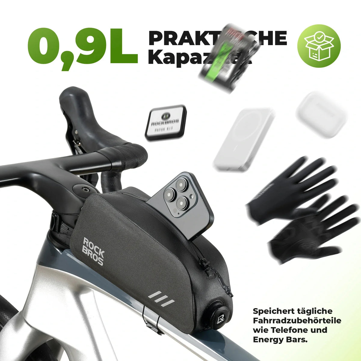 ROCKBROS 0,9L Sac de tube supérieur de vélo Étanche Fermeture à vis