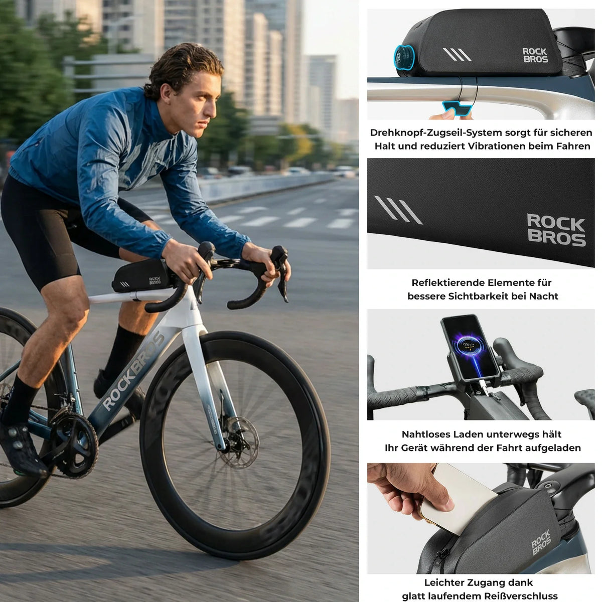 ROCKBROS 0,9L Sac de tube supérieur de vélo Étanche Fermeture à vis