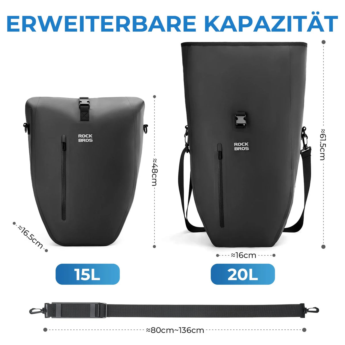 ROCKBROS 15L-20L Sac de porteur vélo 3-en-1
