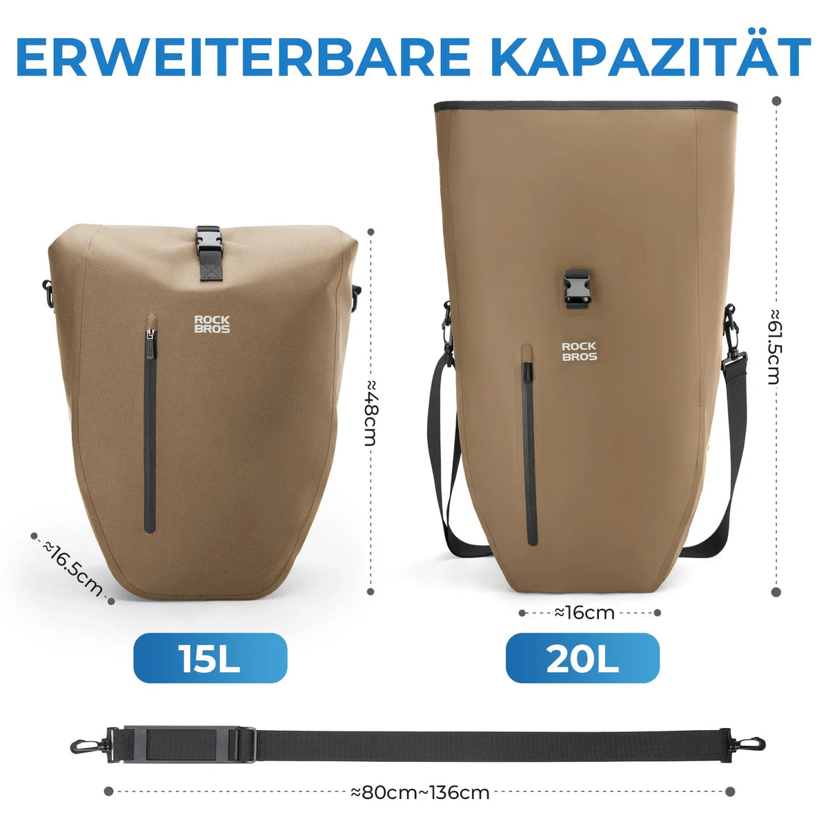 ROCKBROS 15L-20L Sac de porteur vélo 3-en-1