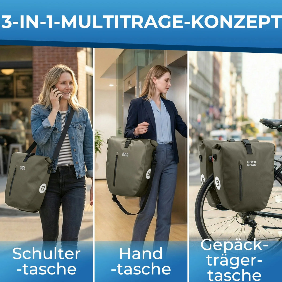 ROCKBROS 15L-20L Sac de porteur vélo 3-en-1