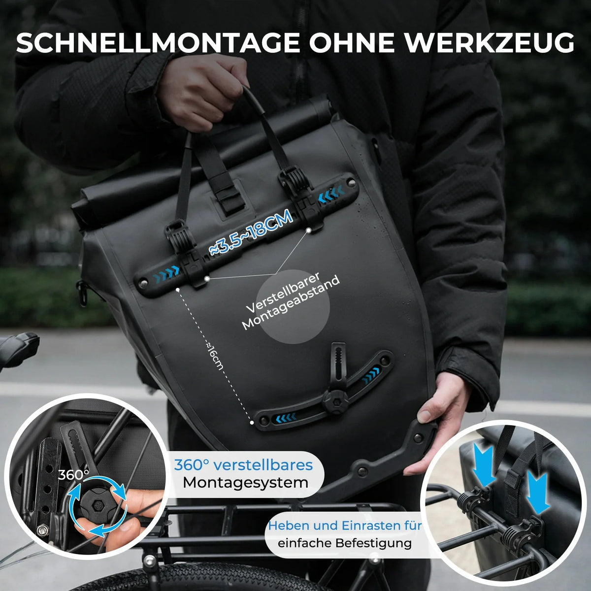 ROCKBROS 15L-20L Sac de porteur vélo 3-en-1