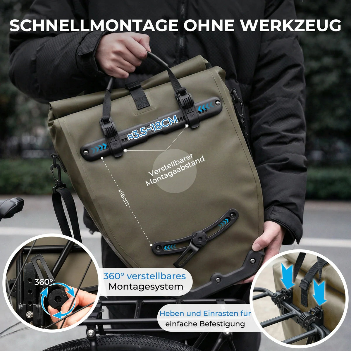 ROCKBROS 15L-20L Sac de porteur vélo 3-en-1