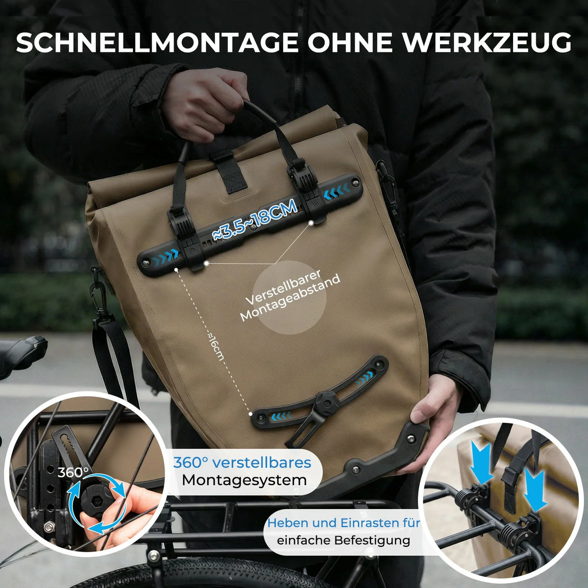 ROCKBROS 15L-20L Sac de porteur vélo 3-en-1