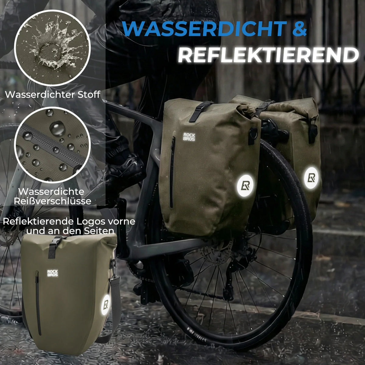 ROCKBROS 15L-20L Sac de porteur vélo 3-en-1