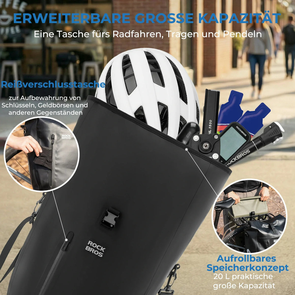 ROCKBROS 15L-20L Sac de porteur vélo 3-en-1