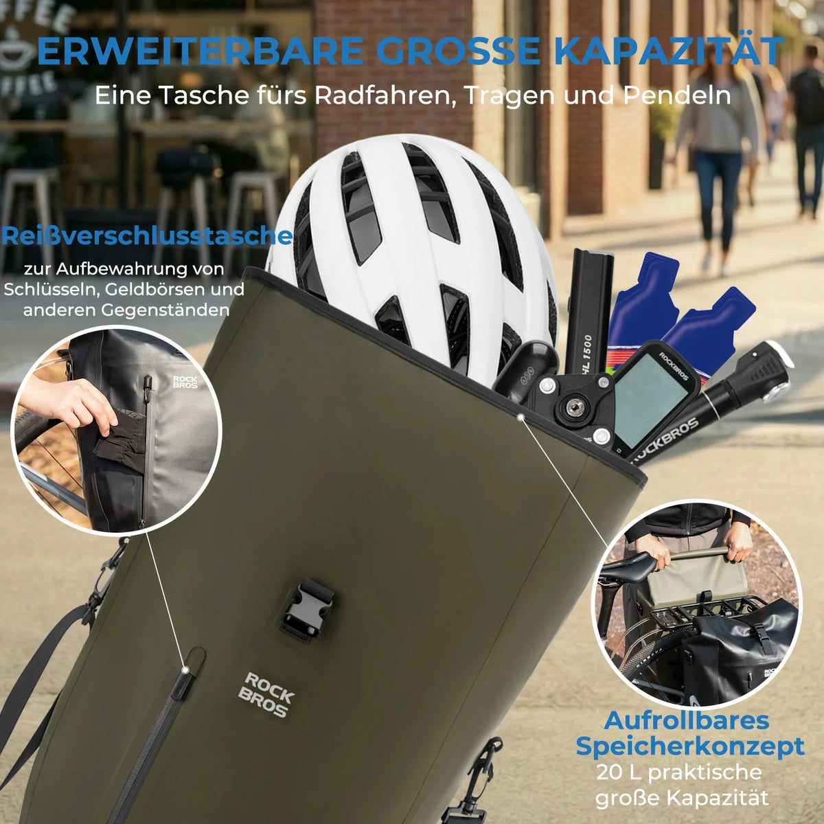 ROCKBROS 15L-20L Sac de porteur vélo 3-en-1