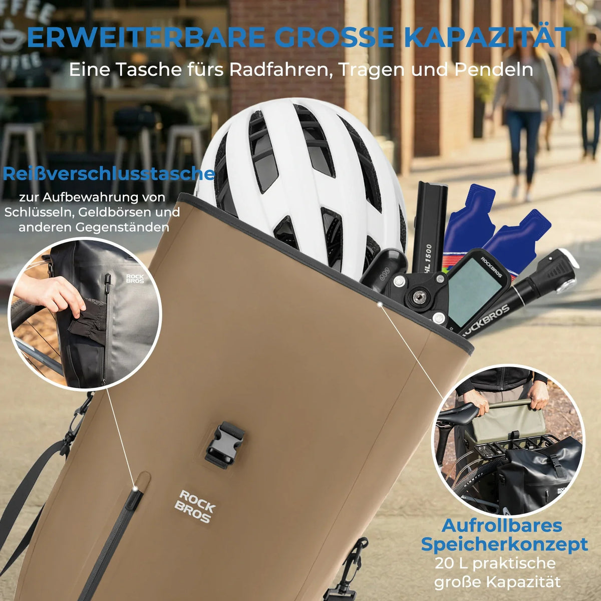 ROCKBROS 15L-20L Sac de porteur vélo 3-en-1