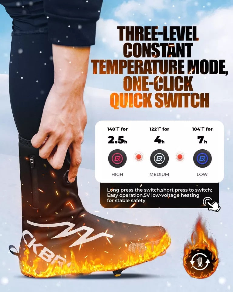 ROCKBROS Couvre-chaussures chauffantes hiver chaud avec batterie 5000 mAh couvre-chaussures d'hiver couvre-chaussures thermiques résistant à l'eau coupe-vent pardessus de vélo pour femmes/hommes