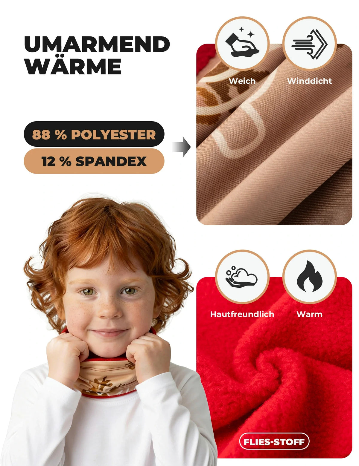ROCKBROS 2-en-1 Écharpe tube & Bonnet pour enfants réversible Châle cervical chauffant Multifonction