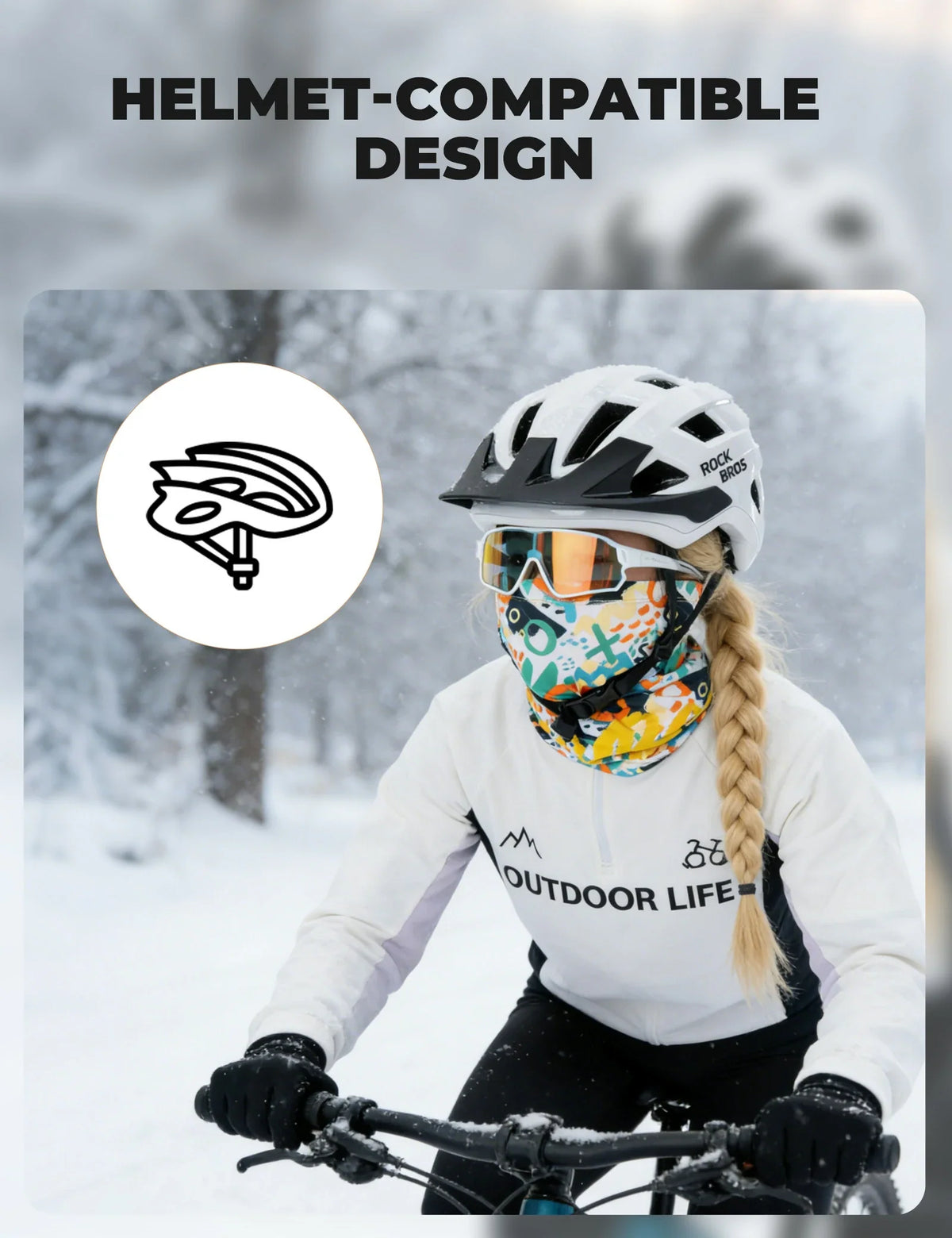 ROCKBROS 2-en-1 Écharpe tube & Bonnet pour enfants réversible Châle cervical chauffant Multifonction