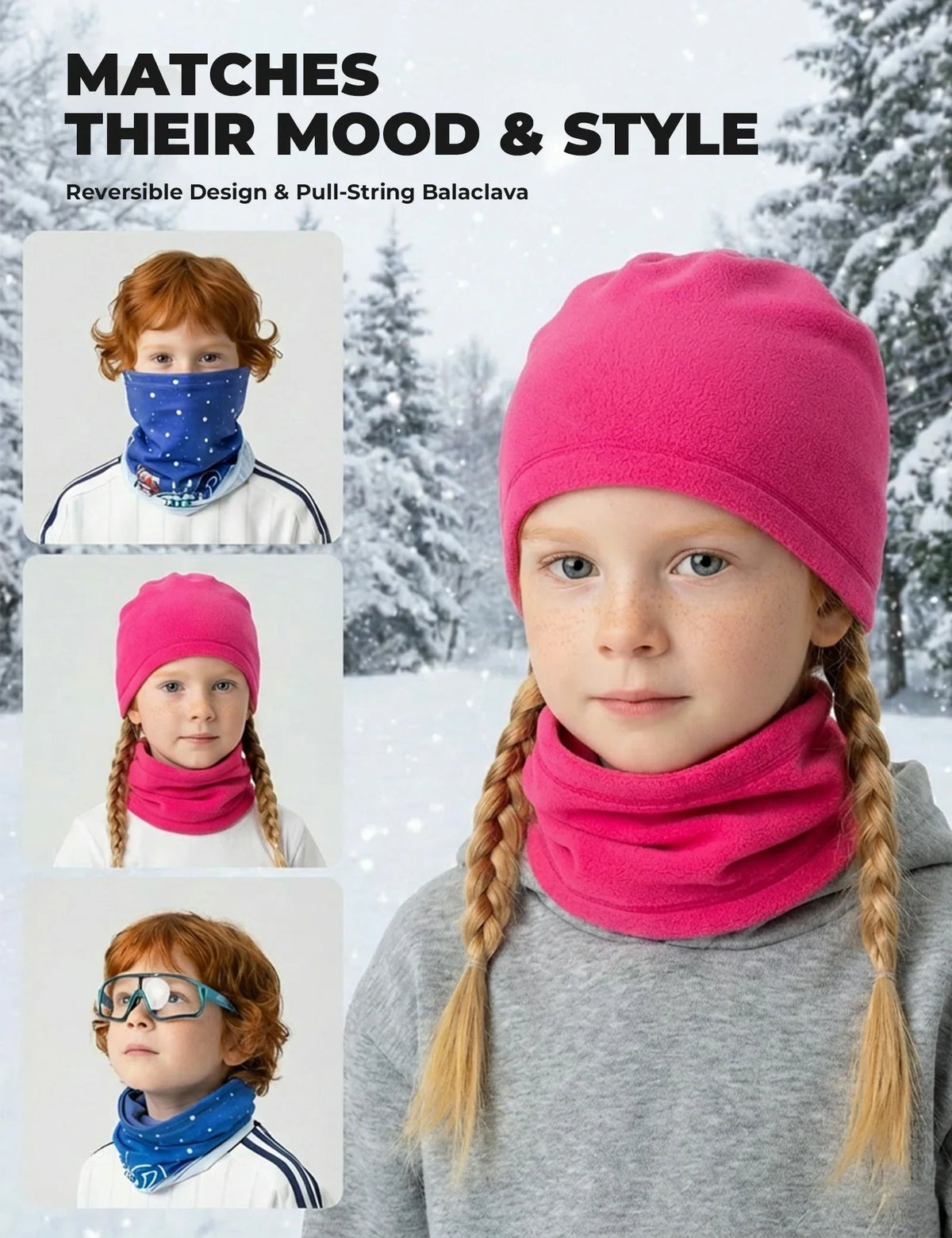 ROCKBROS 2-en-1 Écharpe tube & Bonnet pour enfants réversible Châle cervical chauffant Multifonction