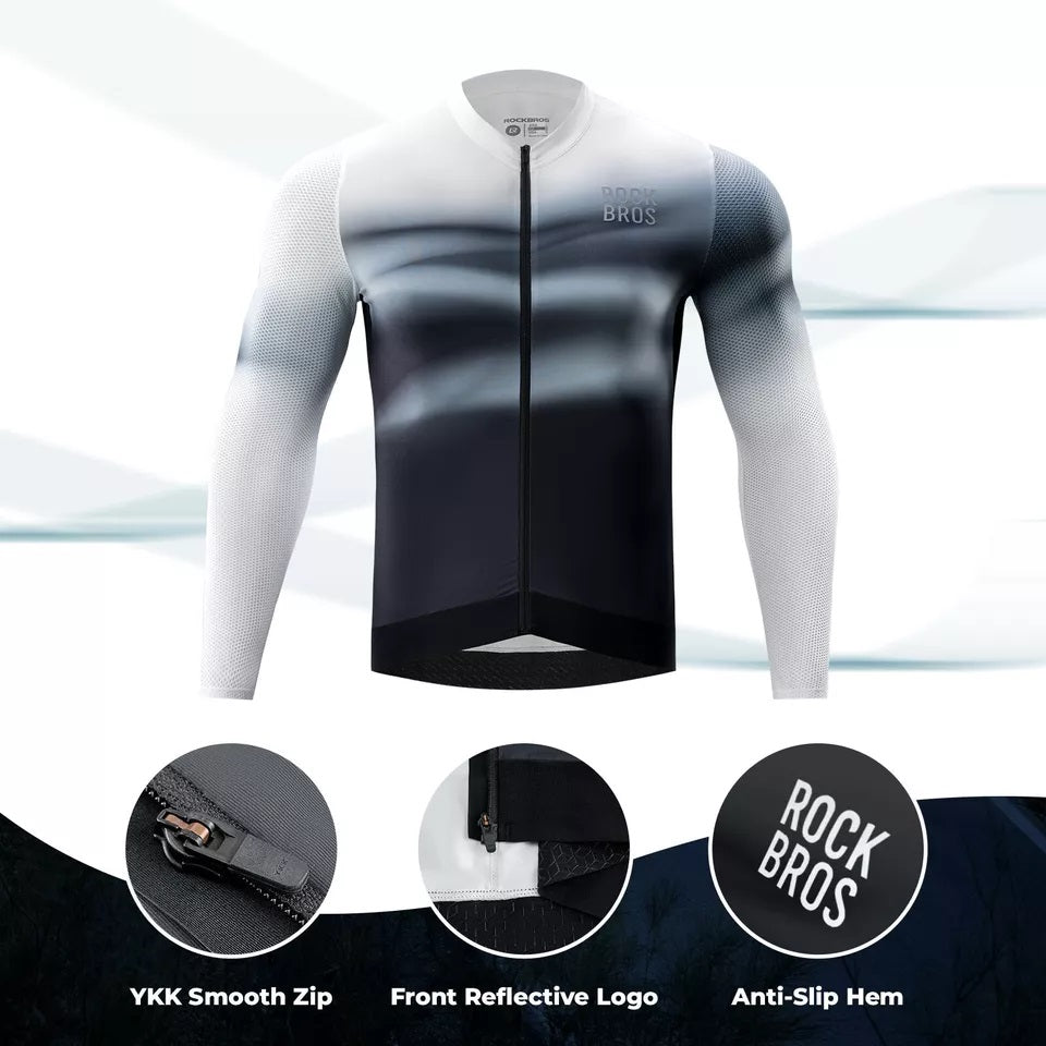 ROCKBROS Maillot de cyclisme pour homme, maillot de cyclisme à manches longues, maillot de vélo pour cyclisme, VTT, vélo de route, vêtements de cyclisme, respirant, séchage rapide