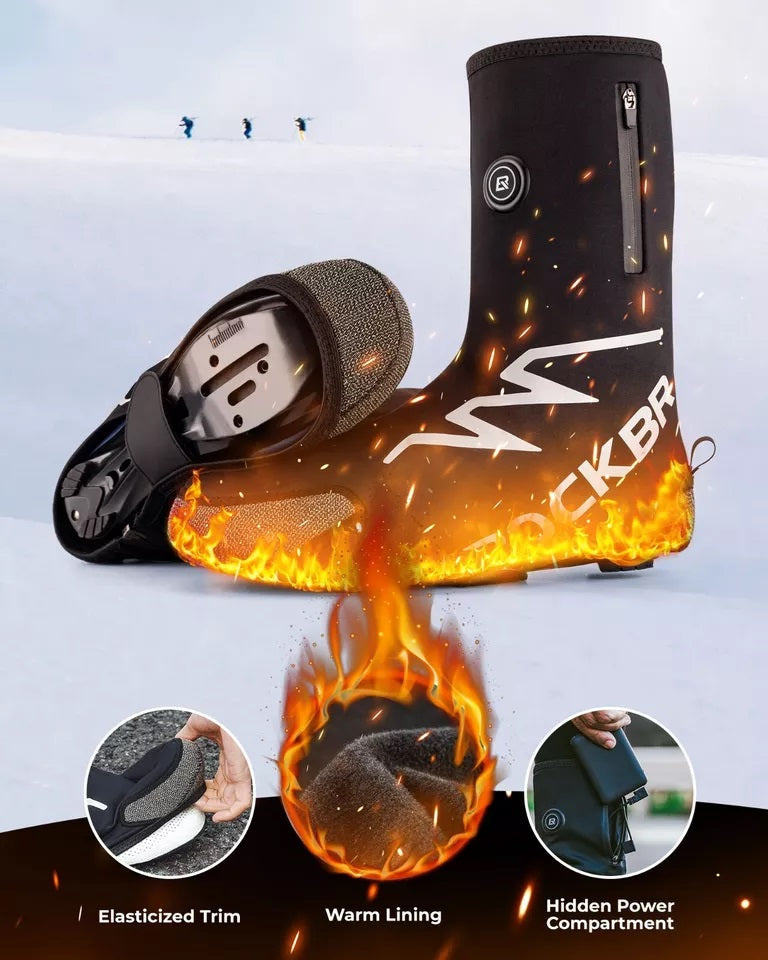 ROCKBROS Couvre-chaussures chauffantes hiver chaud avec batterie 5000 mAh couvre-chaussures d'hiver couvre-chaussures thermiques résistant à l'eau coupe-vent pardessus de vélo pour femmes/hommes