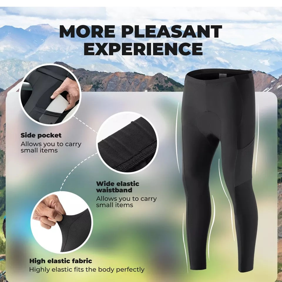 ROCKBROS Pantalon de cyclisme pour homme, pantalon de cyclisme long à compression avec poches, legging rembourré, pantalon de cyclisme élastique et respirant avec rembourrage d'assise pour l'automne/printemps