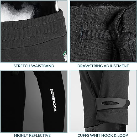 Pantalon Cyclisme ROCKBROS - Compression, Rembourré, Respirant, Bandes Réfléchissantes - Taille M à 2XL