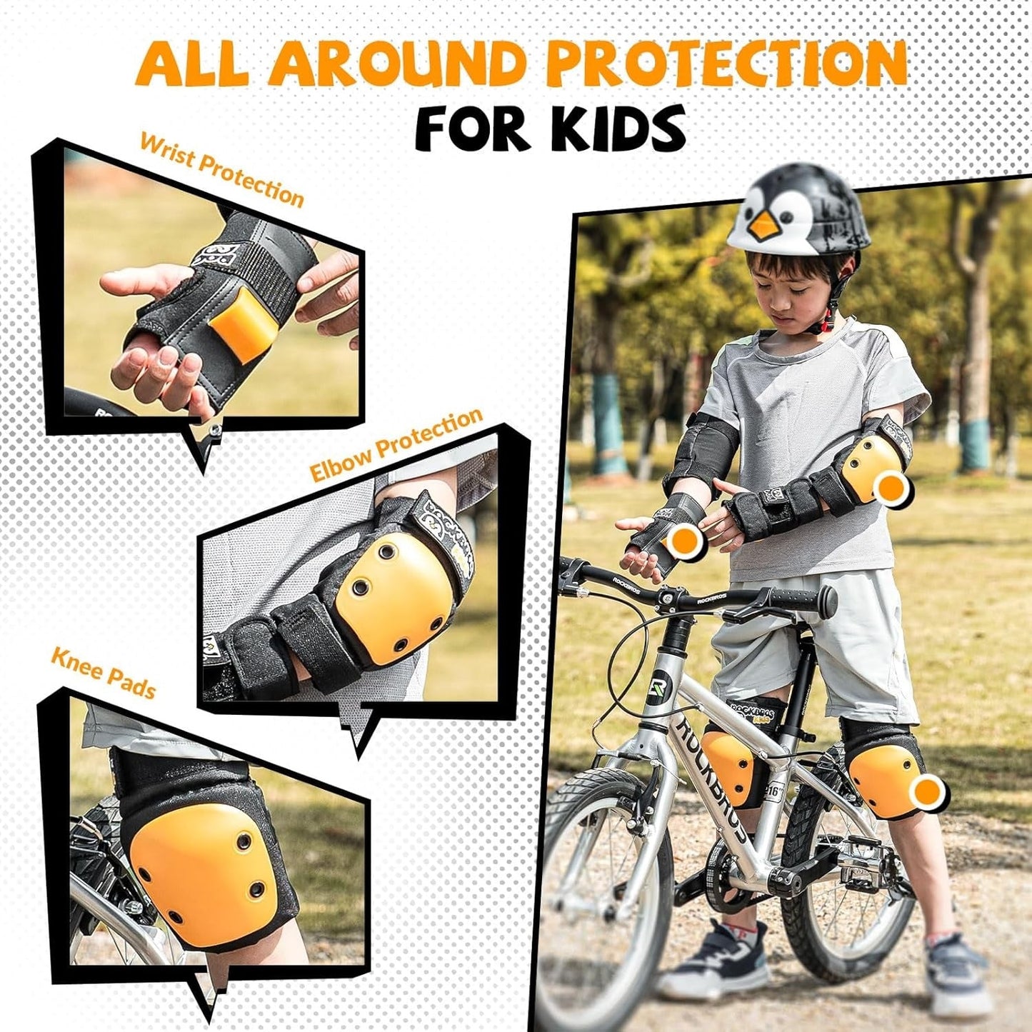 ROCKBROS genouillères enfants 6 en 1 ensemble protecteurs de patins genouillères en ligne protège-poignets et coudières vélo skateboard sports pour filles et garçons