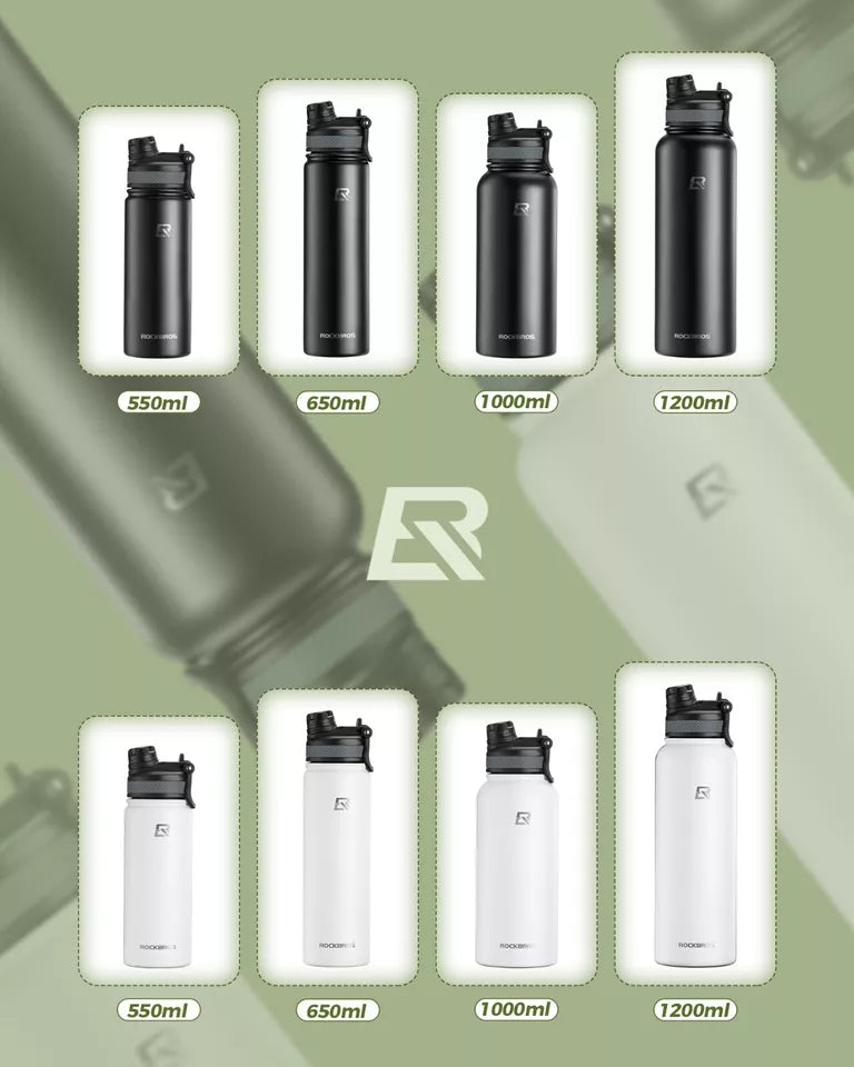 ROCKBROS Gourde en acier inoxydable 550ml/650ml/1000ml/1200ml bouteille isotherme sans BPA gourde de vélo