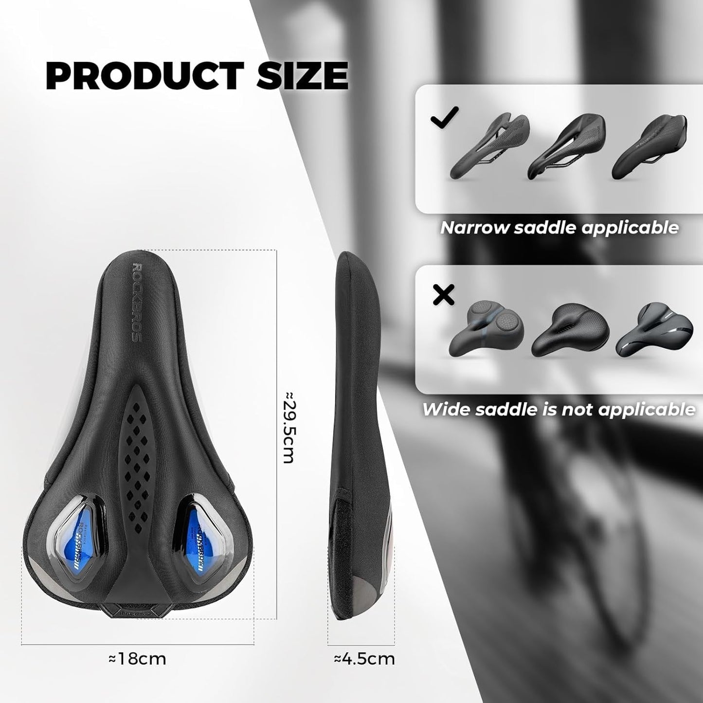 ROCKBROS Housse de selle de vélo en gel pour selle de vélo avec housses de selle imperméables, protection de selle, housse de selle de vélo de route, VTT, housse de selle pour homme et femme