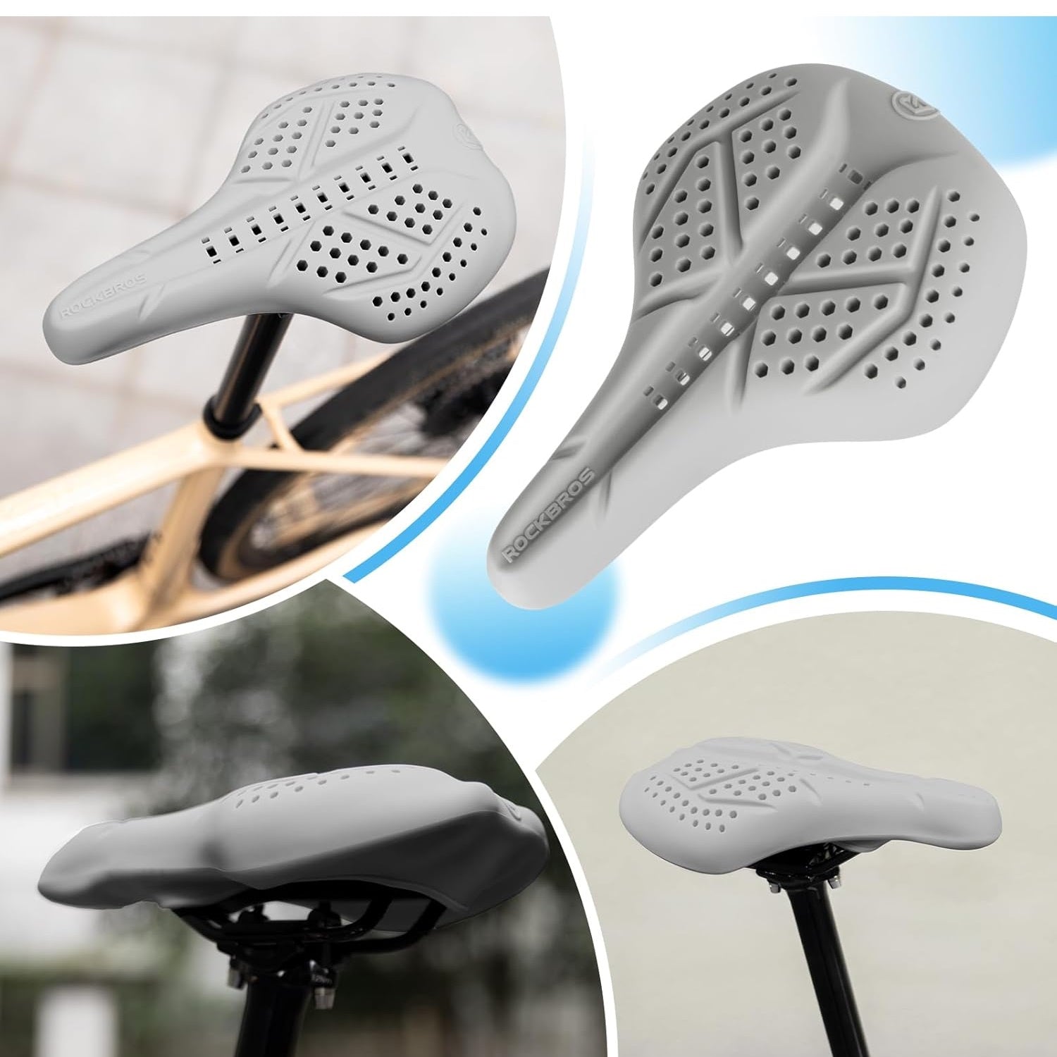 ROCKBROS Housse de selle de vélo en gel confortable, coussin doux et ROCKBROS Housse de selle de vélo en gel confortable, coussin doux et
