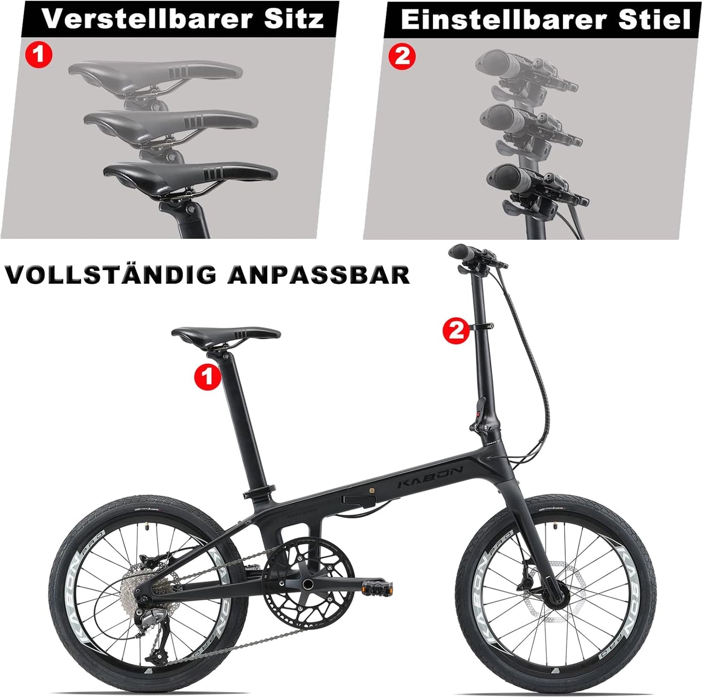 KABON City vélo pliant carbone Shimano Altus 9S 20 pouces avec roues en carbone