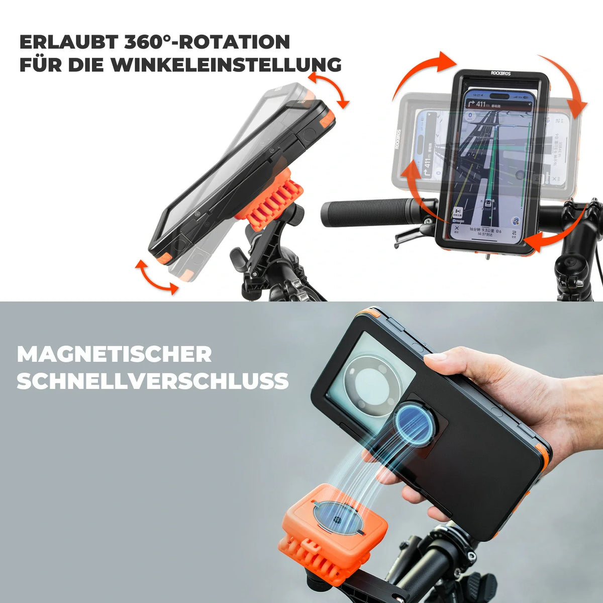 ROCKBROS Support de Téléphone Magnétique pour Vélo, Smartphones 4,7–6,9 pouces, Support de Guidon 22,2–31,8 mm