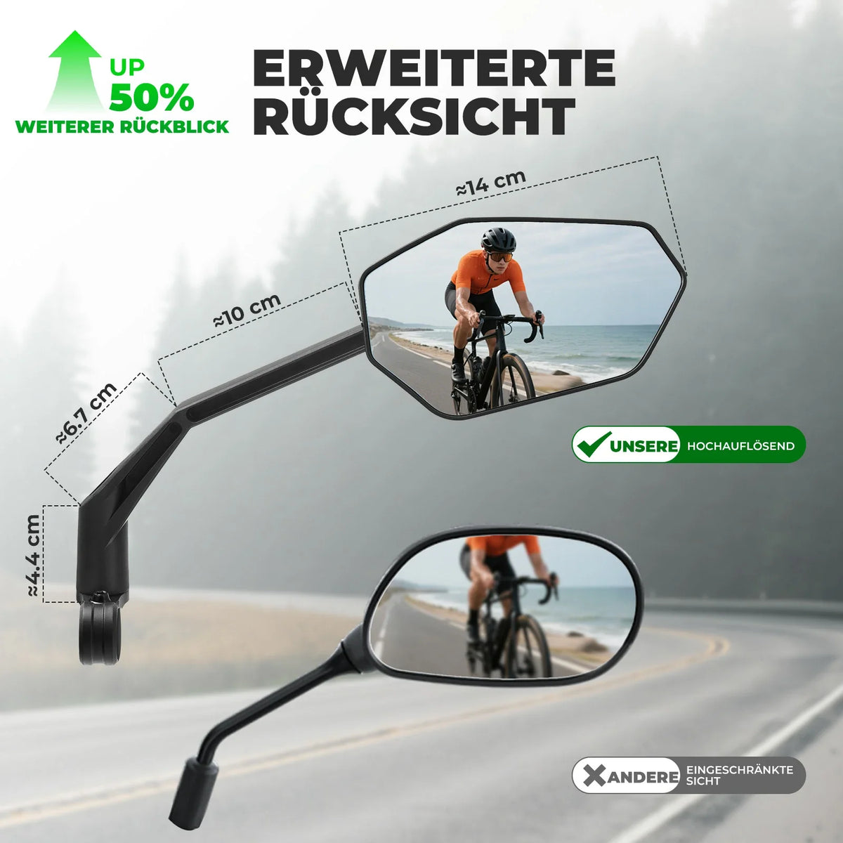 ROCKBROS Rétrovélo de vélo Miroir de vélo pour guidon 20–23 mm