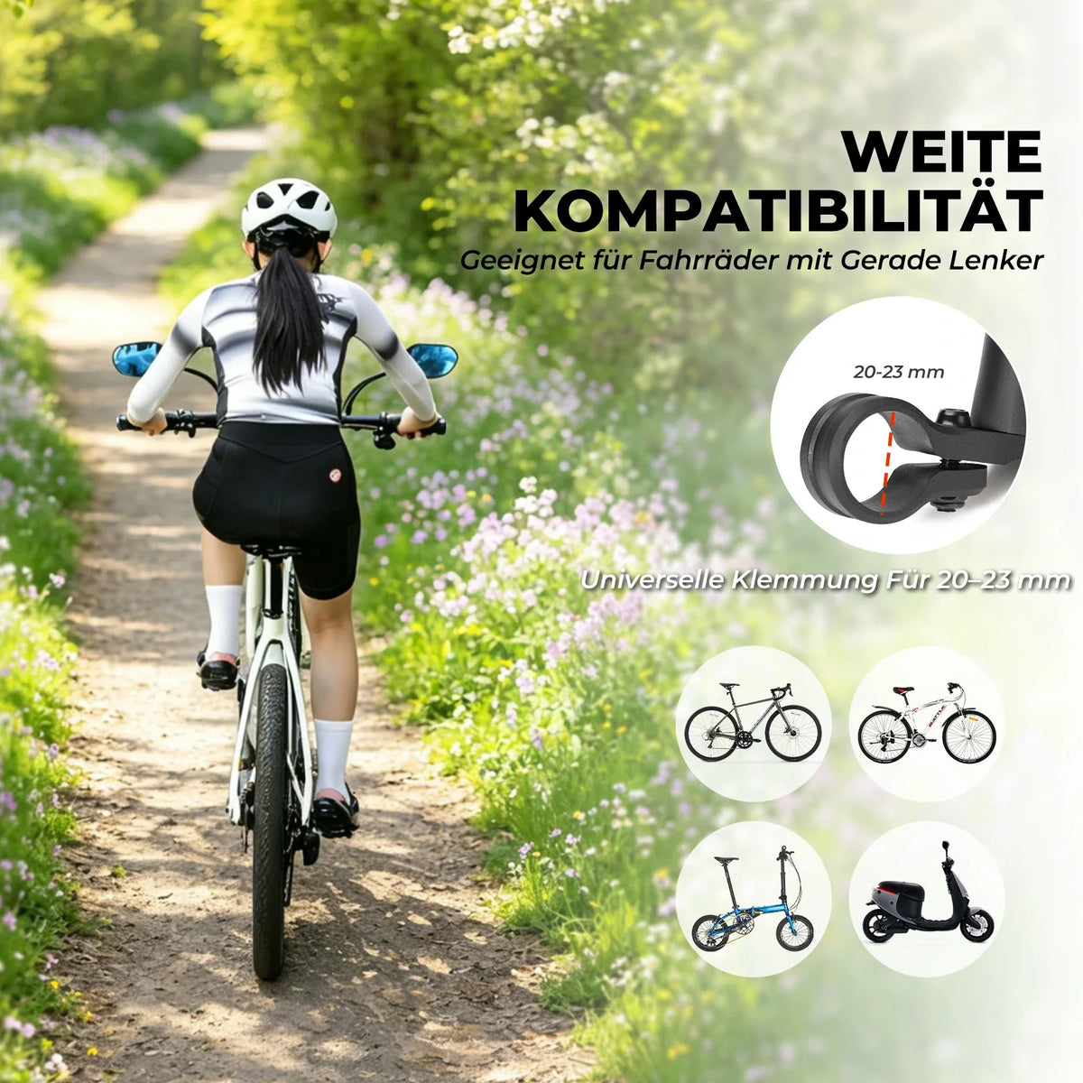 ROCKBROS Rétrovélo de vélo Miroir de vélo pour guidon 20–23 mm