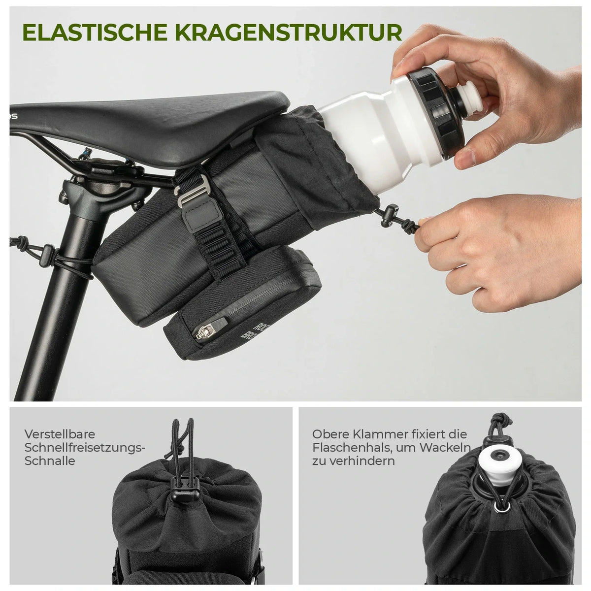 ROCKBROS Sac de selle de vélo avec porte-bidon et mini sac de selle portable 0,3L