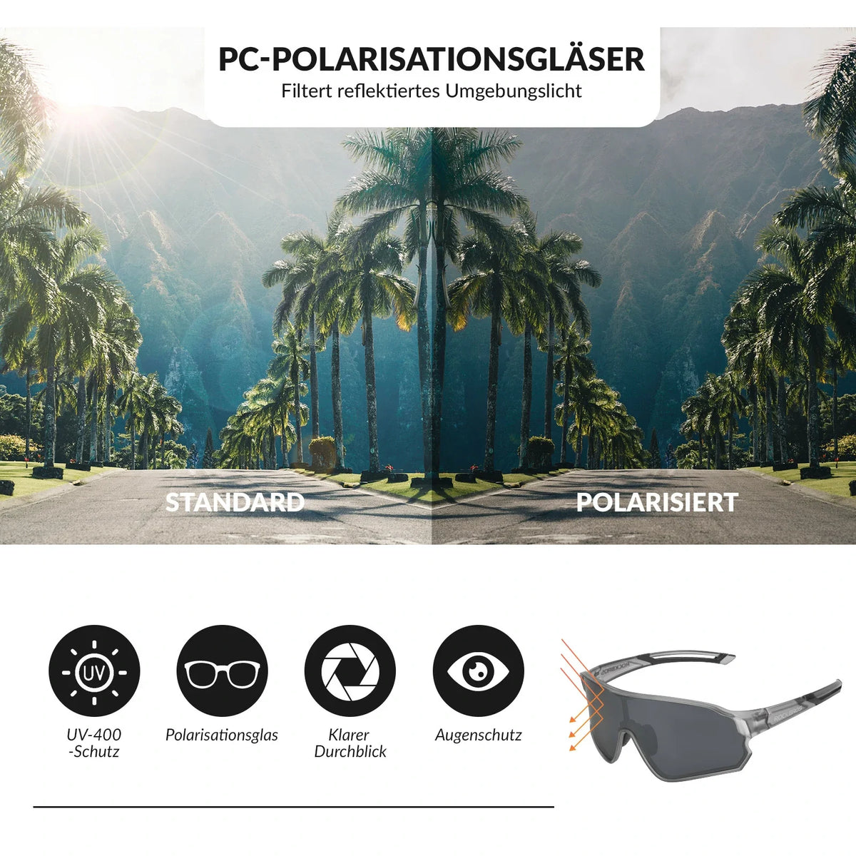ROCKBROS Lunettes de vélo polarisées ultra-légères (UV400)