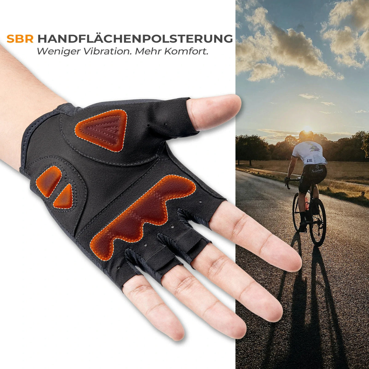 Gants de vélo ROCKBROS mi-doigts avec rembourrage SBR amortissant - S396