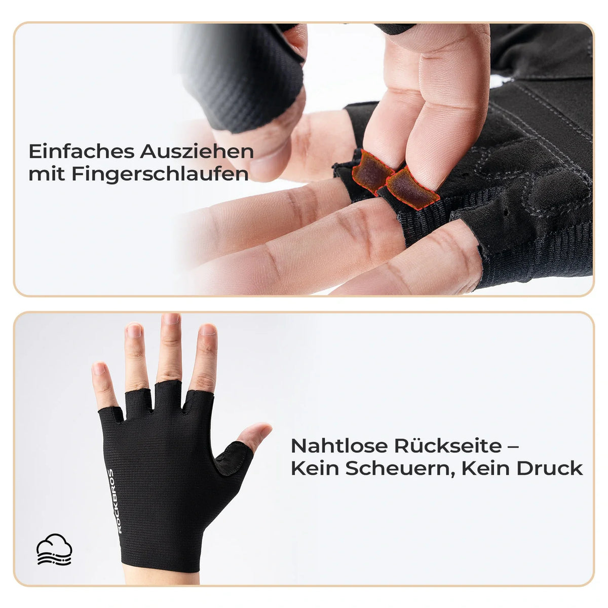 Gants de vélo ROCKBROS mi-doigts avec rembourrage SBR amortissant - S396