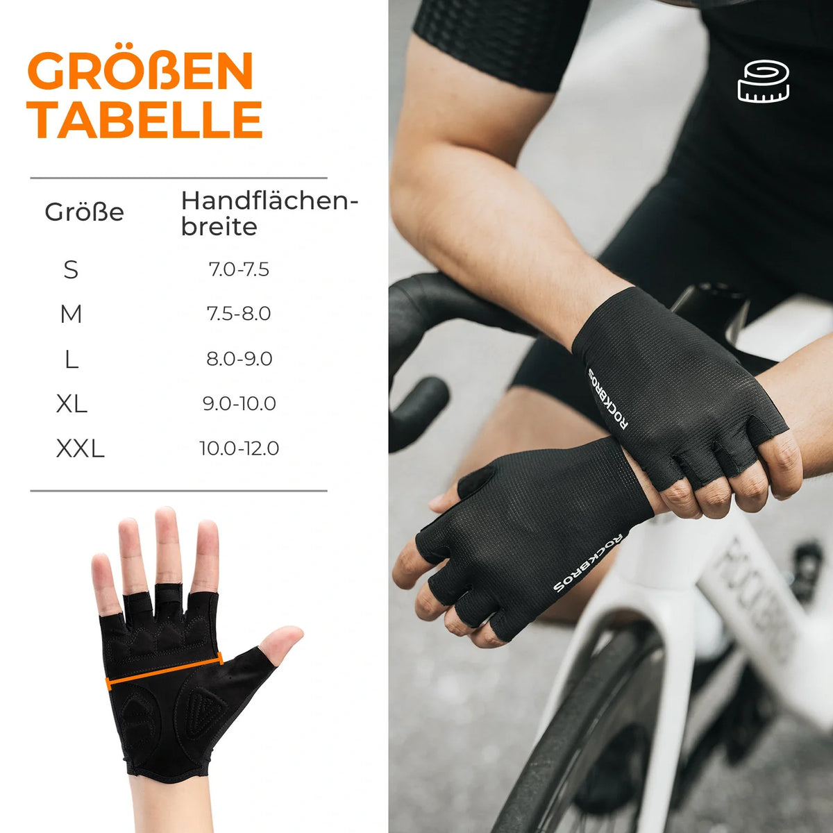 Gants de vélo ROCKBROS mi-doigts avec rembourrage SBR amortissant - S396