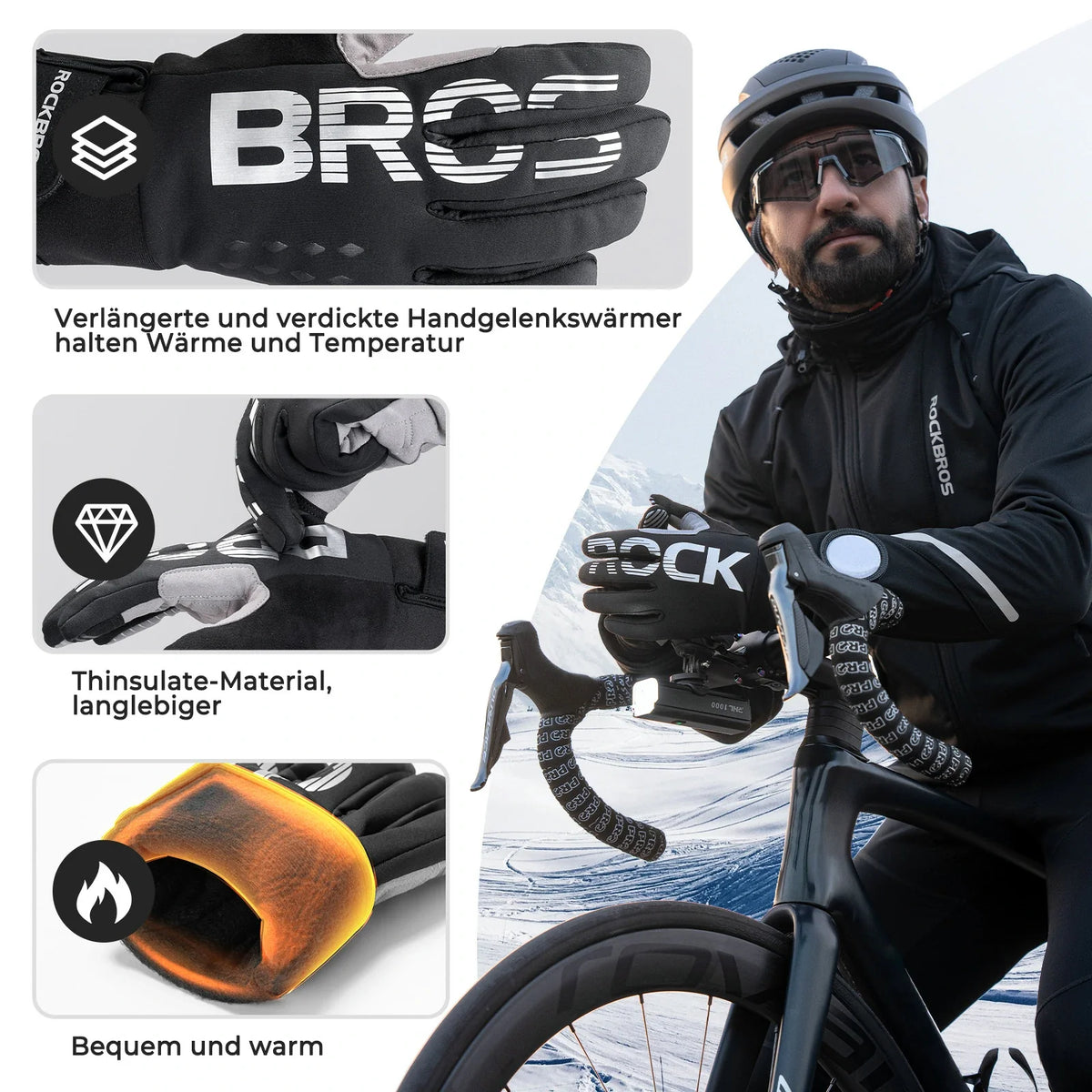 ROCKBROS Gants de vélo hiver Thinsulate gants chauds tactile