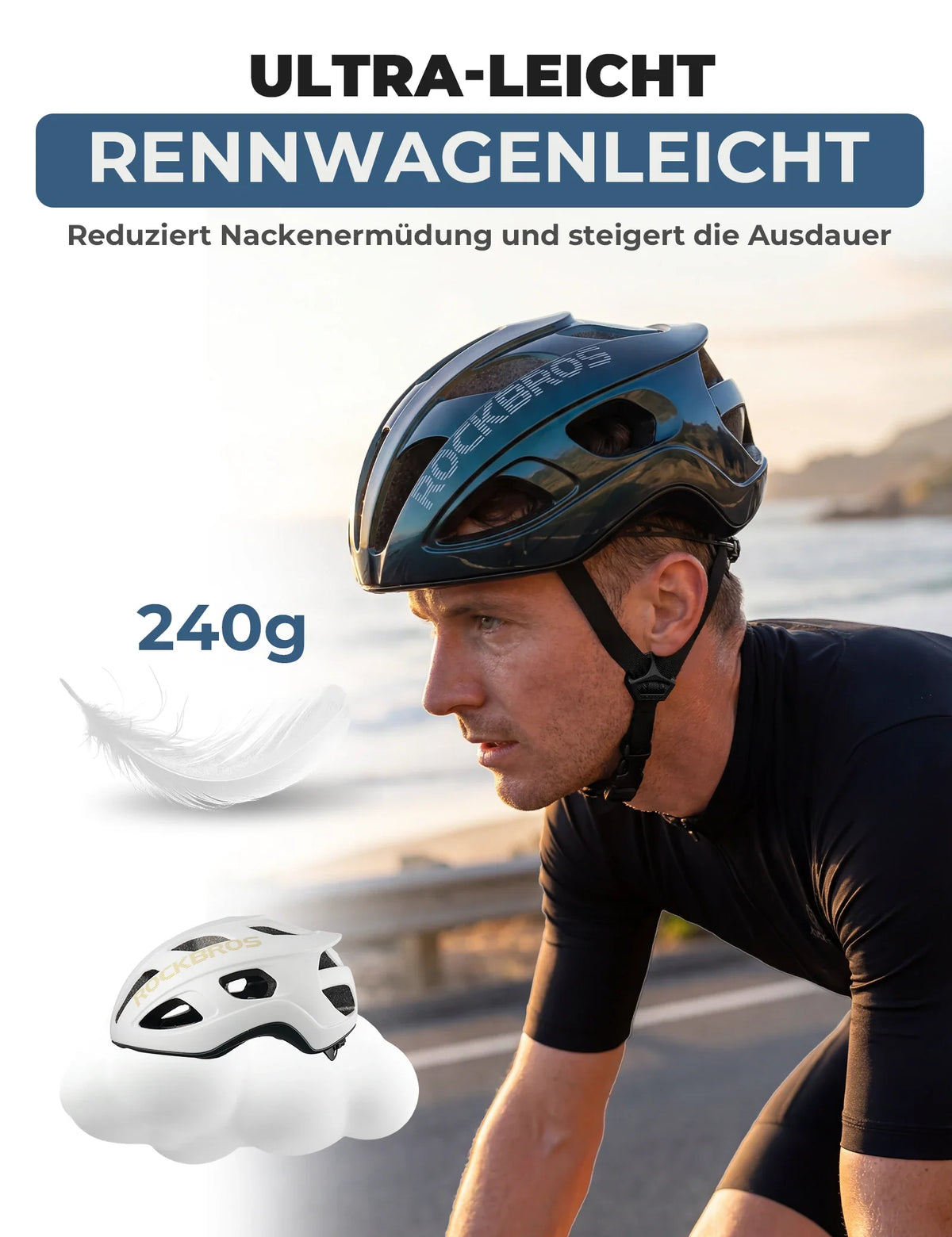 Casque de vélo ROCKBROS 58-62cm Léger 240g Antibactérien