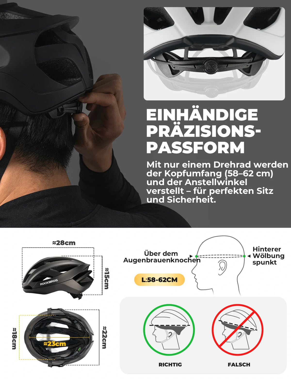Casque de vélo ROCKBROS 58-62cm Léger 240g Antibactérien
